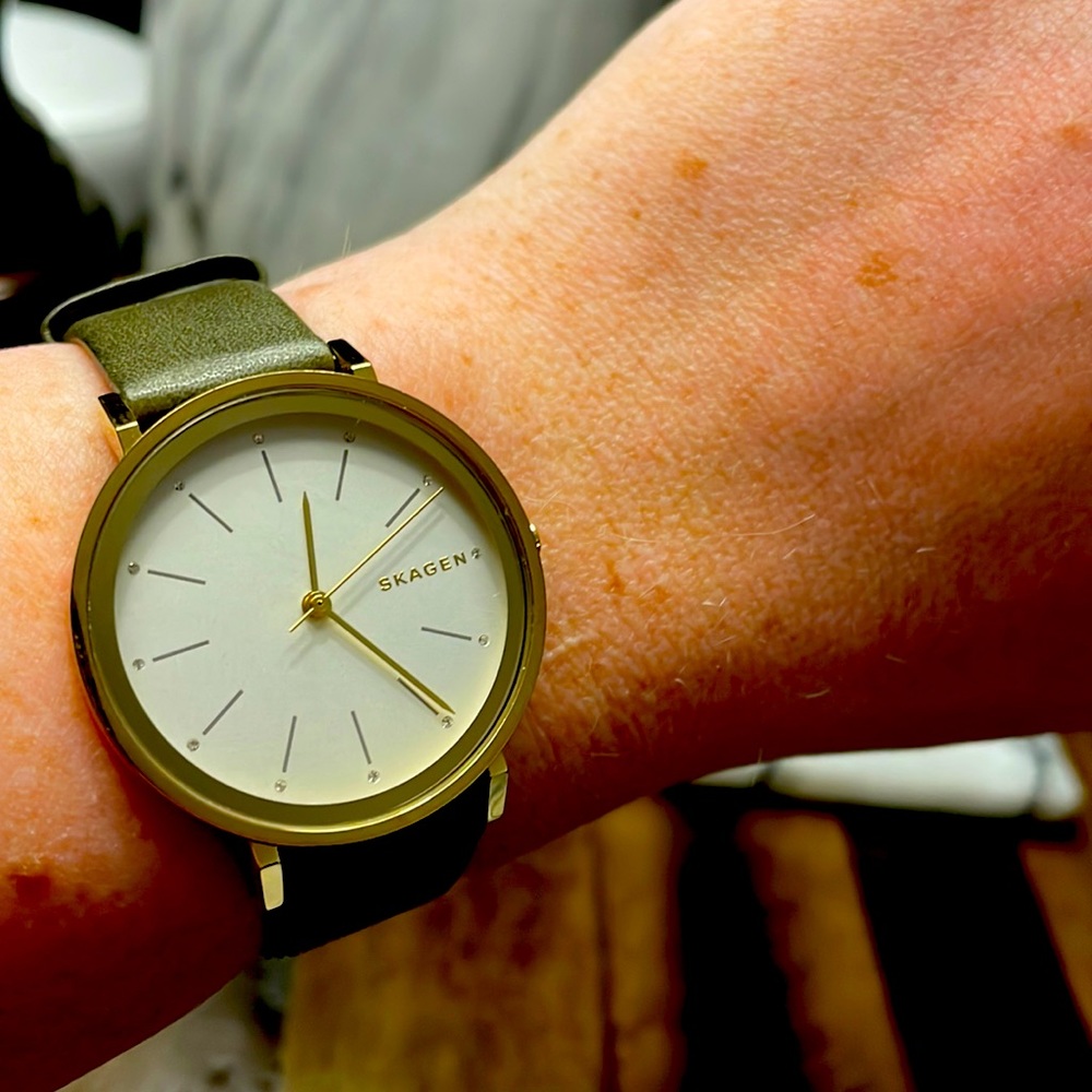 COPY - Skagen Gold tone and Olive Green leather ladies watch